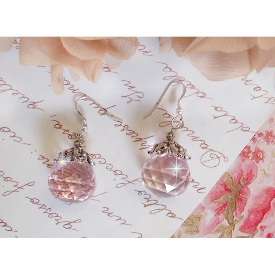 BO Rose Irisée com bolas de cristal Swarovski e ganchos de orelha de prata 925/1000