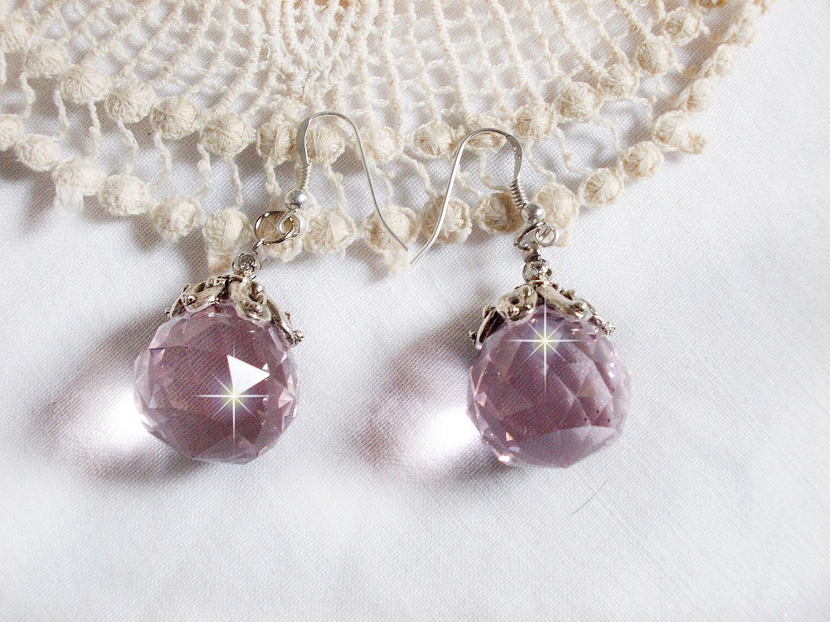 BO Rose Irisée com bolas de cristal Swarovski e ganchos de orelha de prata 925/1000