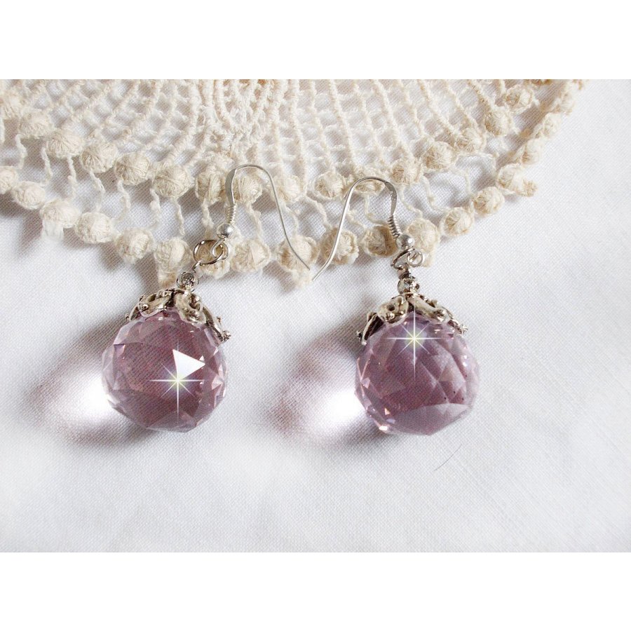 BO Rose Irisée com bolas de cristal Swarovski e ganchos de orelha de prata 925/1000