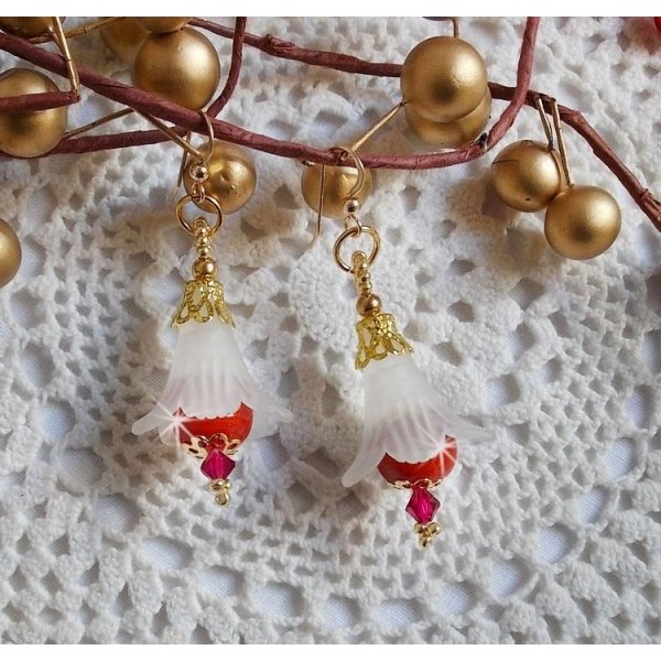 BO Secret Oriental com contas de cerâmica e flores Lucite e ganchos auriculares de 14 quilates