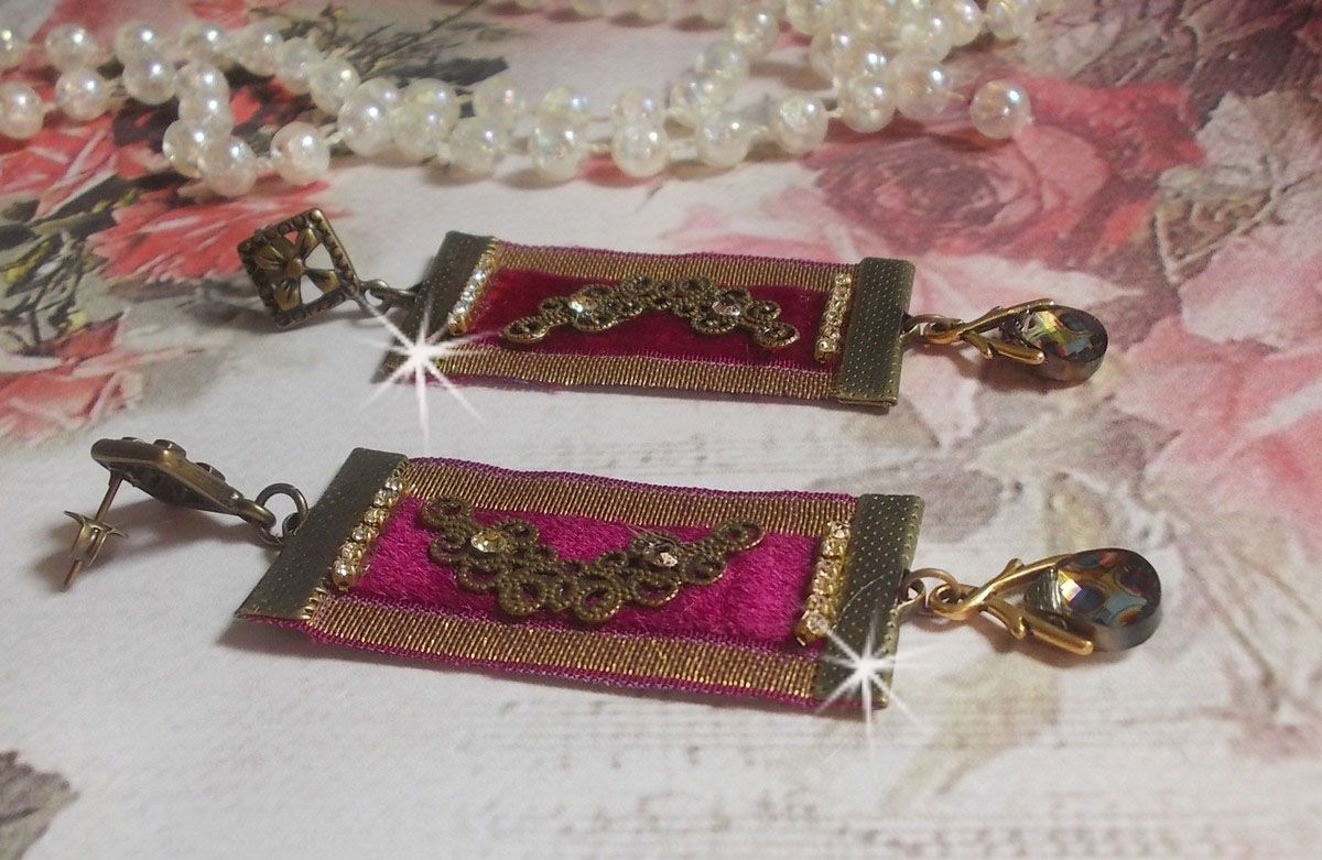 Vintage Arabesque BO criado com tranças de Bordeaux, cristais Swarovski e belos acessórios 