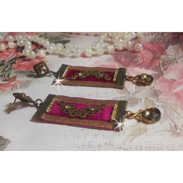 Vintage Arabesque BO criado com tranças de Bordeaux, cristais Swarovski e belos acessórios 