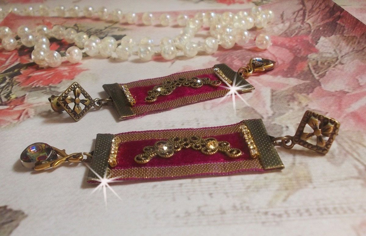 Vintage Arabesque BO criado com tranças de Bordeaux, cristais Swarovski e belos acessórios 