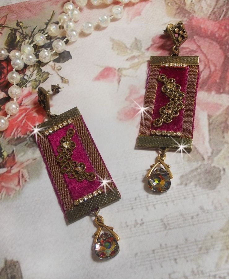 Vintage Arabesque BO criado com tranças de Bordeaux, cristais Swarovski e belos acessórios 