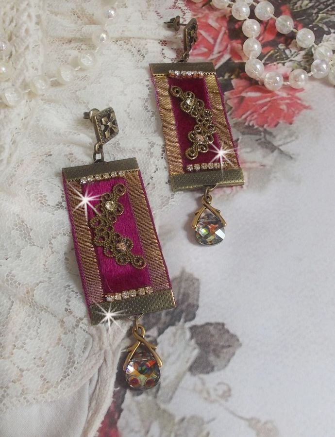 Vintage Arabesque BO criado com tranças de Bordeaux, cristais Swarovski e belos acessórios 