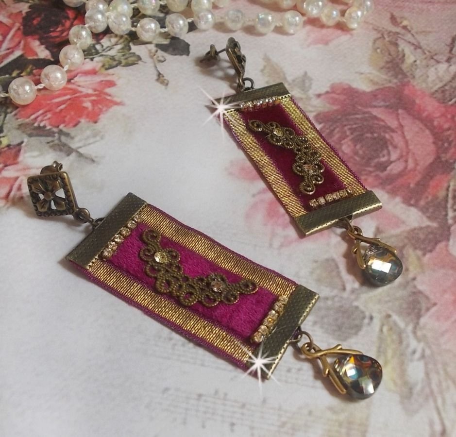 Vintage Arabesque BO criado com tranças de Bordeaux, cristais Swarovski e belos acessórios 