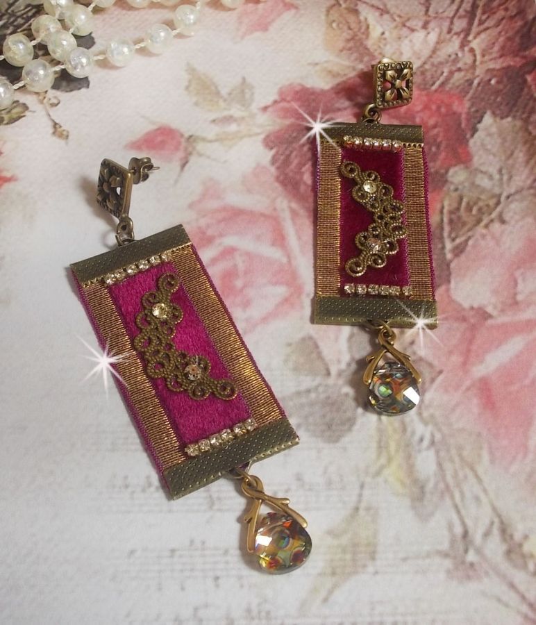 Vintage Arabesque BO criado com tranças de Bordeaux, cristais Swarovski e belos acessórios 