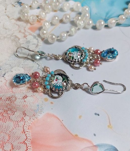 BO Caprice &eacute;l&eacute;gant avec cabochons verres, perles en verre, strass et perles cristal Swarovski