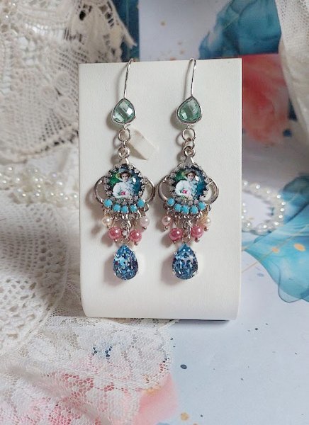 BO Caprice &eacute;l&eacute;gant avec cabochons verres, perles en verre, strass et perles cristal Swarovski