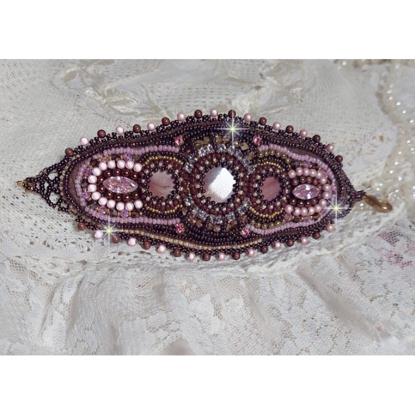Pulseira de punho romance bordada com pérolas de mogno estilo vintage e pérolas de sementes