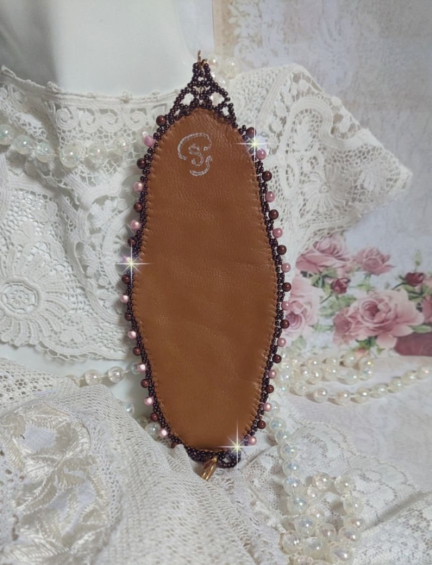 Pulseira de punho romance bordada com pérolas de mogno estilo vintage e pérolas de sementes
