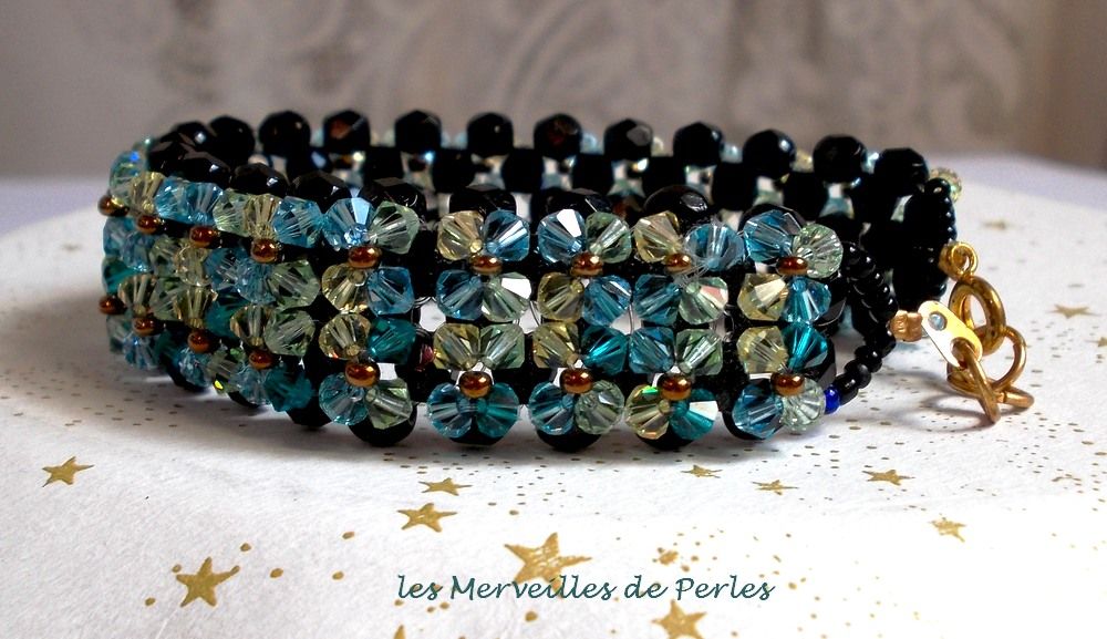 Pulseira Aurora cintilante com facetas pretas e pião colorido em cristal Swarovski