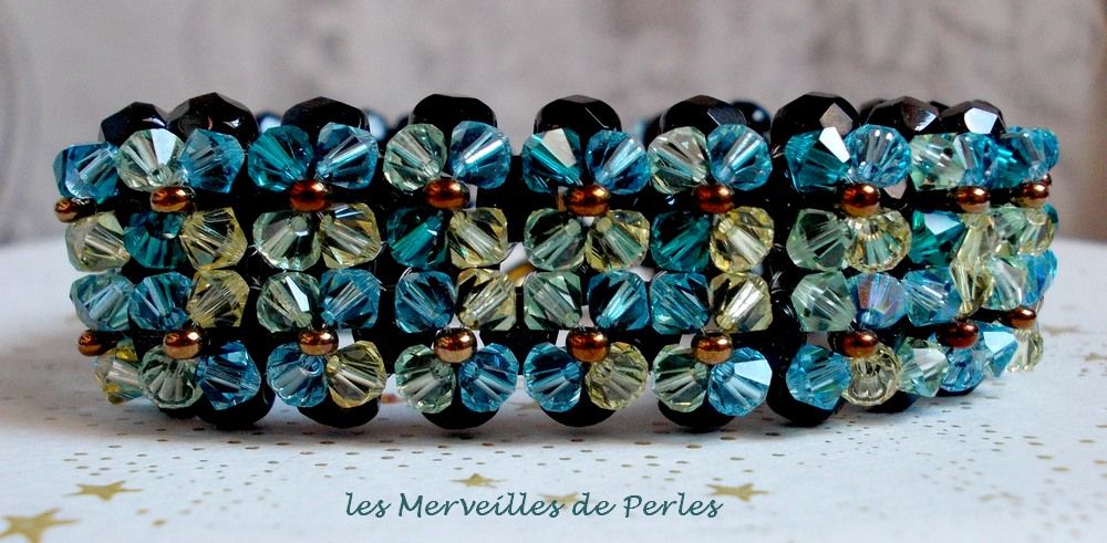 Pulseira Aurora cintilante com facetas pretas e pião colorido em cristal Swarovski