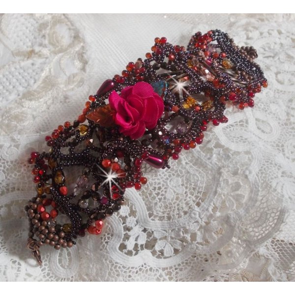 Belle H&eacute;l&egrave;ne bracelete em contas de sementes, flor de tecido, contas de pedra preciosa (calcita amarela/branca) e contas de sementes