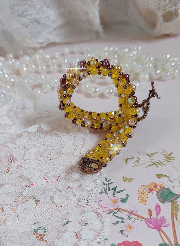 Pulseira de contas de sola com contas e facetas de vidro
