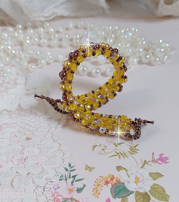 Pulseira de contas de sola com contas e facetas de vidro