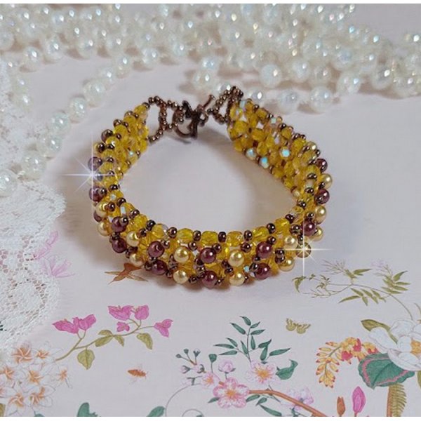 Pulseira de contas de sola com contas e facetas de vidro
