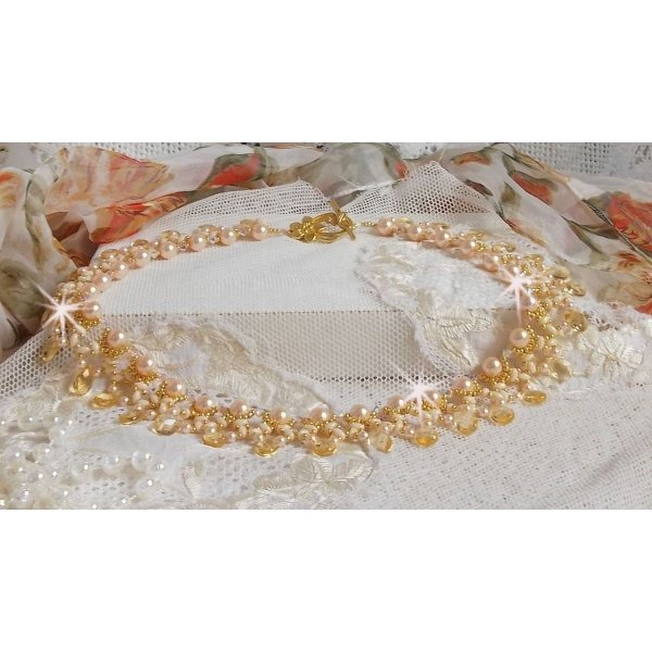 Colar Charmeuse Champagne com cristais Swarovski e gotas facetadas de vidro