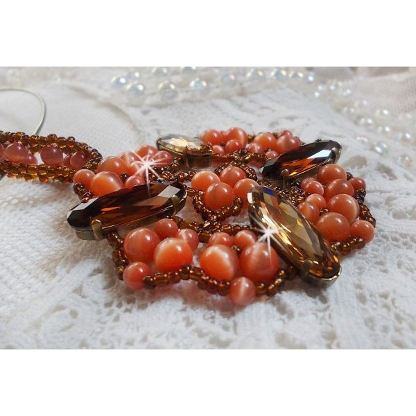 Colar pendente de outono com cristais Swarovski e contas de vidro para os olhos dos gatos