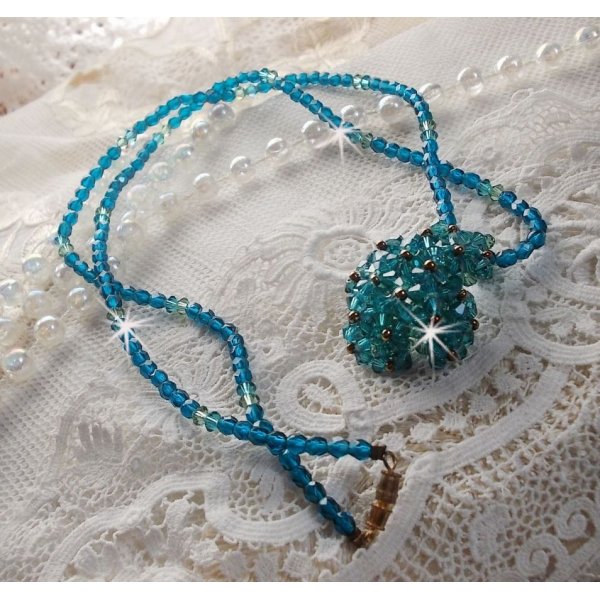 Colar pingente de esmeralda com gira-discos de cristal Swarovski e facetas