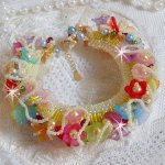 Pulseira de flores de jardim com contas Swarovski, flores foscas, fecho de 3 microns banhados a ouro