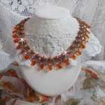 Colar de âmbar com pérolas de cristal Swarovski e gotas facetadas de vidro
