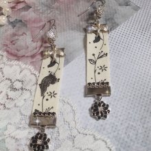 BO Black and White Birds criado com fita de impressão de pássaros a preto e branco, cristais, flores de esmalte e acessórios de qualidade