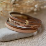 Pulseira de couro Zen em duo de cores, personalizável com ginkgo dourado 