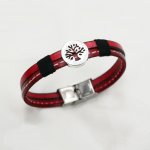 Pulseira para homem em pele vermelha dupla com pesponto Árvore da vida personalizável 