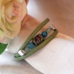 Pulseira de couro verde turquesa e contas de cerâmica para mulher, para personalizar 