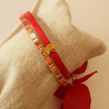 Pulseira dupla em couro Rouget com brilhantes dourados e design Gingko  