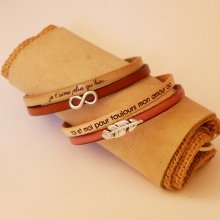 Pulseira dupla em pele para personalizar com um coração, uma estrela ou um laço infinito