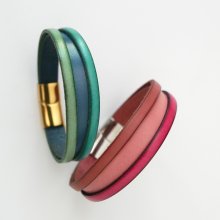 Pulseira de couro bicolor para mulher com mensagem gravada oculta