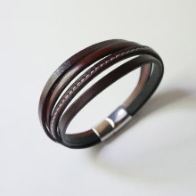 Pulseira de punho em pele castanha para homem