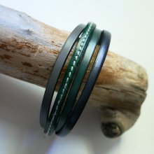 Pulseira de punho em pele verde e cinzenta para homem