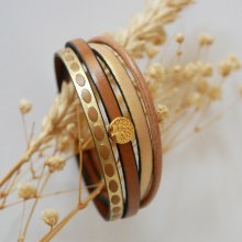 Pulseira de punho em ouro para mulher com mini cabochão da árvore da vida