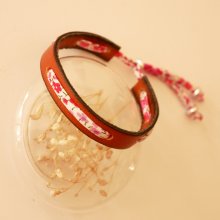 Pulseira Florâme com fita liberty Phoebe Rose em pele castanha