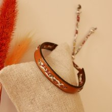 Pulseira Florâme com fita liberty Ava outono em pele de camelo