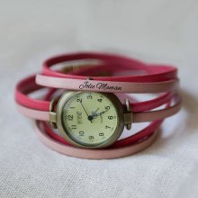 Relógio com mostrador em bronze Vintage com correia tripla de couro personalizada