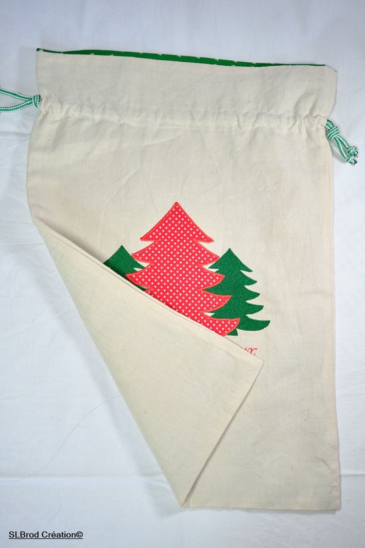 Saco de natal de abeto de tamanho grande apliqué vermelho