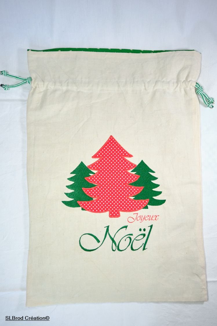 Saco de natal de abeto de tamanho grande apliqué vermelho