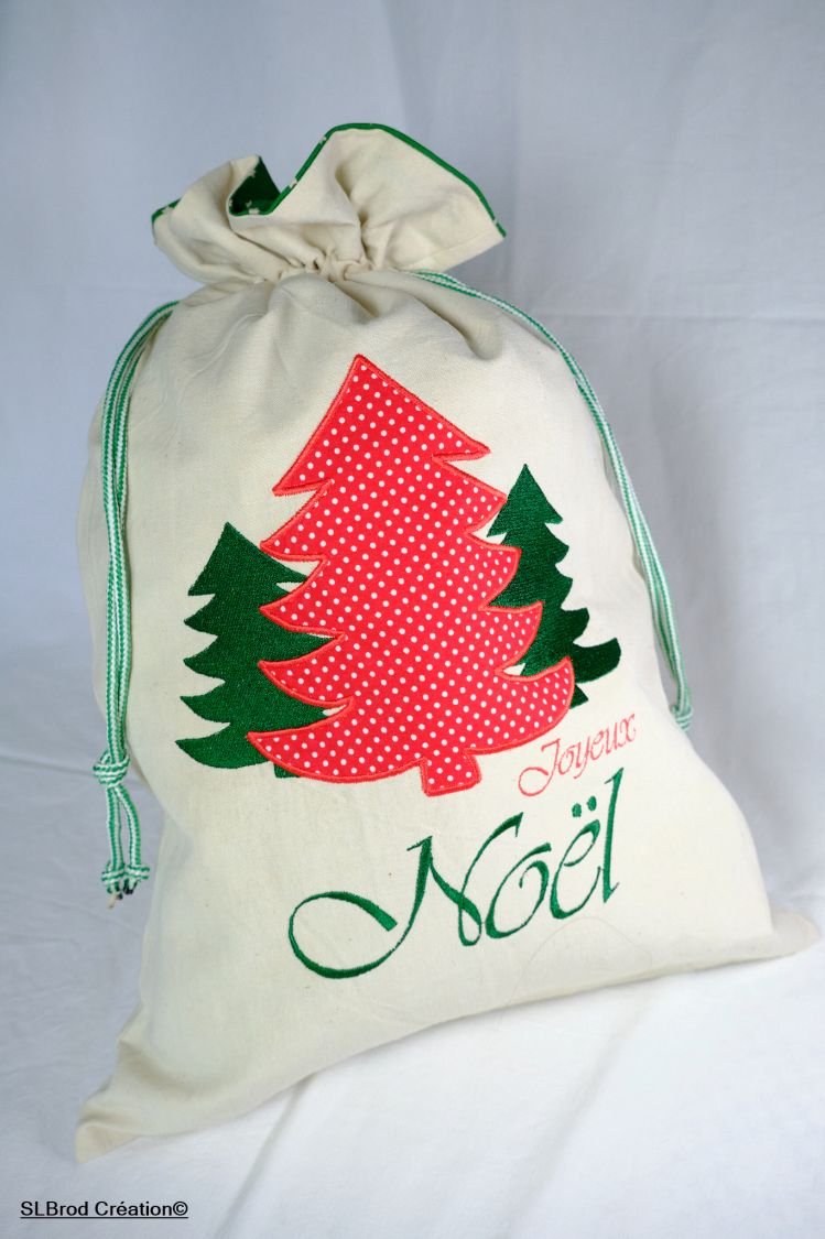 Saco de natal de abeto de tamanho grande apliqué vermelho