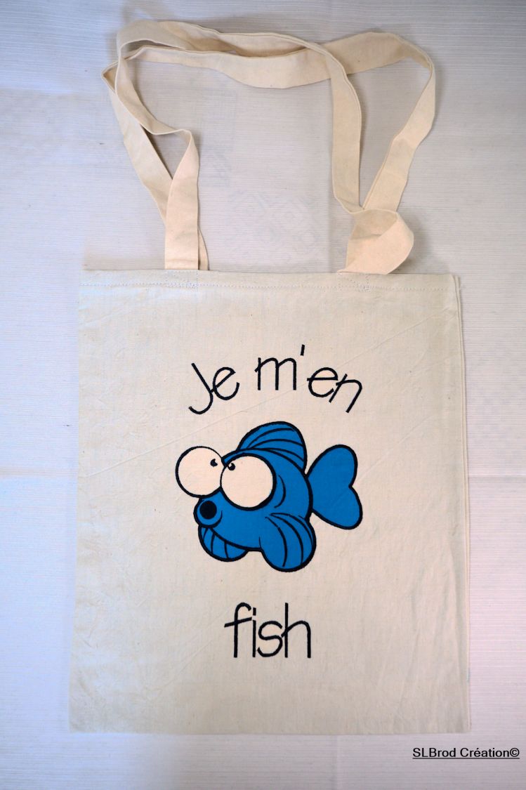 Saco Tote Peixe azul bordado