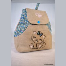 Mochila de criança bordada, gatinho personalizável