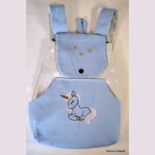 Mochila bordada de unicórnio e estrelas para crianças