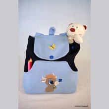 Mochila para crianças com touro azul celeste bordado, personalizável