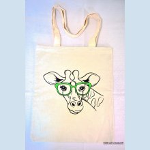 Tote Bag girafa verde bordado óculos personalizáveis