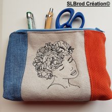 Estojo de lápis de mulher bordado com flor